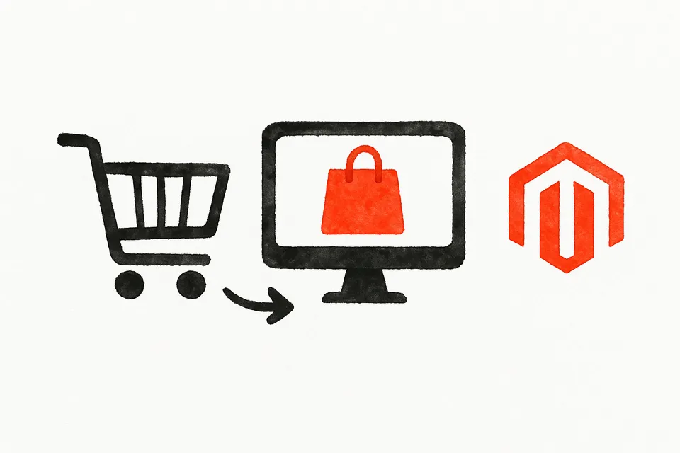 Illustration av e-handel och digital marknadsföring med Magento
